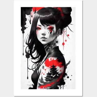 Japan Ink Style Women Posters and Art